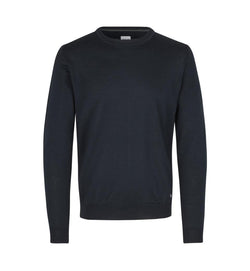 Klassisk Merino Pullover – Blød & Tidløs Strik i Uldmix - Navy Blå - S650