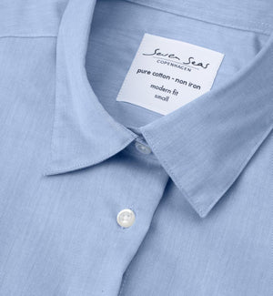 Fine Twill kortærmet Modern fit dameskjorte, Blå - Dame - Seven Seas S721