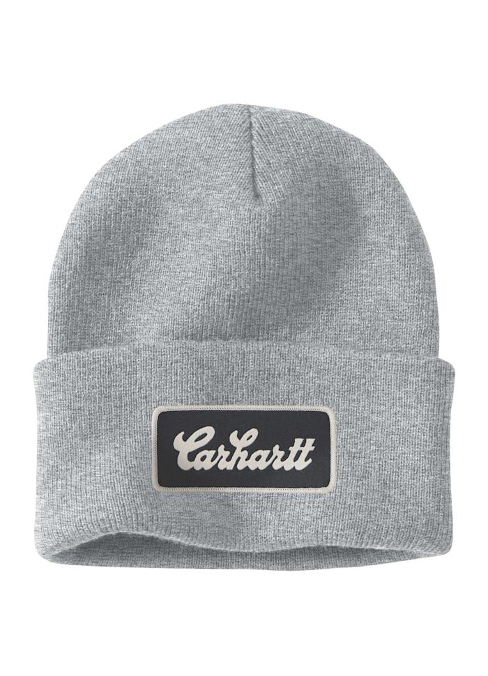 Carhartt strikhue med opsmøg og script-logo, Heather Grey  - 107007