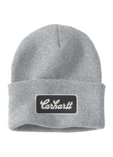 Carhartt strikhue med opsmøg og script-logo, Heather Grey  - 107007