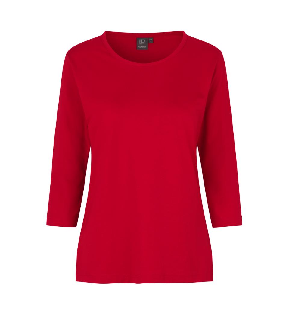 3/4 Ærmet T-shirt - Dame - Rød - ID313 - Modekompagniet.dk