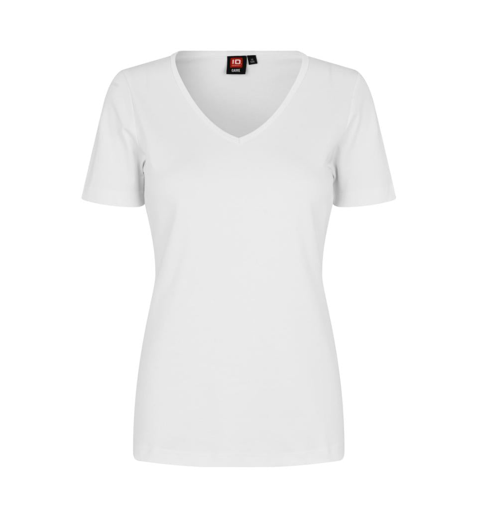 Interlock T-Shirt V-Hals Dame, Hvid - ID0506 - Modekompagniet.dk