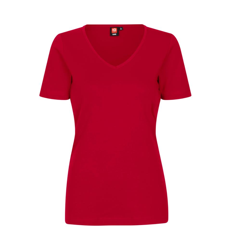 Interlock T-Shirt V-Hals Dame, Rød - ID0506 - Modekompagniet.dk