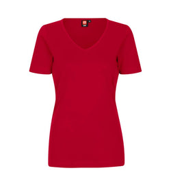 Interlock T-Shirt V-Hals Dame, Rød - ID0506 - Modekompagniet.dk