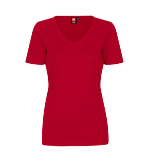 Interlock T-Shirt V-Hals Dame, Rød - ID0506 - Modekompagniet.dk