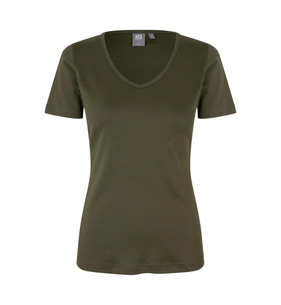 Interlock T-Shirt V-Hals Dame, Oliven - ID0506 - Modekompagniet.dk