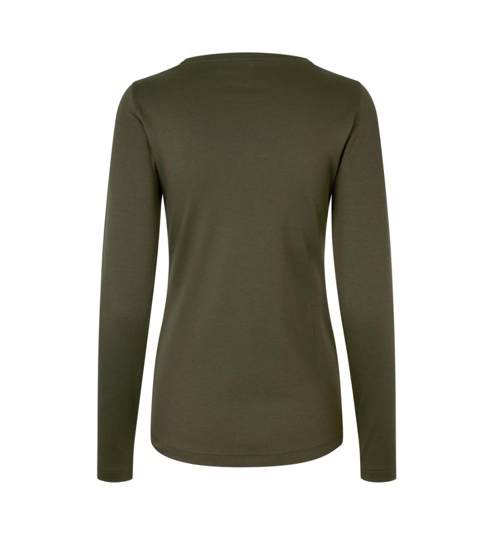 Interlock Langærmet T-Shirt Dame, Oliven - ID0509 - Modekompagniet.dk