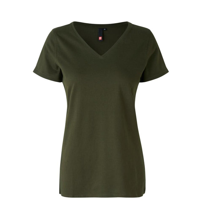 V-neck T-shirt - Dame - Oliven - ID 0543 - Modekompagniet.dk