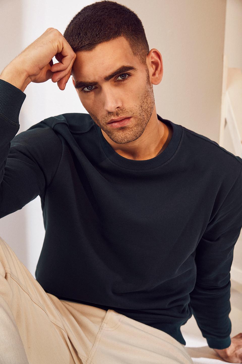 Økologisk O-hals sweatshirt - Herre - Navy - ID 0682 - Modekompagniet.dk