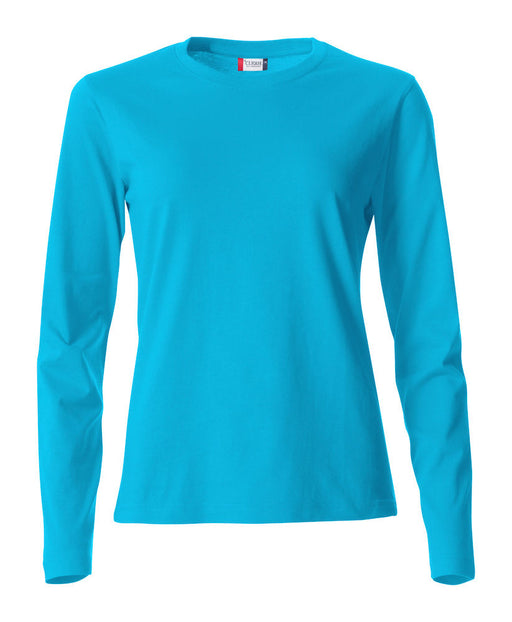 Basic Dame T-shirt med langeærmer - Tyrkis - Clique 029034 - Modekompagniet.dk