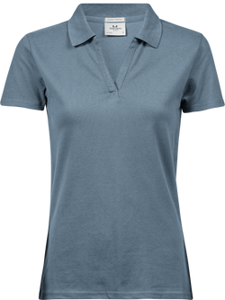 Luxury stretch v-neck polo - Dame - Blå - Style 1409 - Modekompagniet.dk