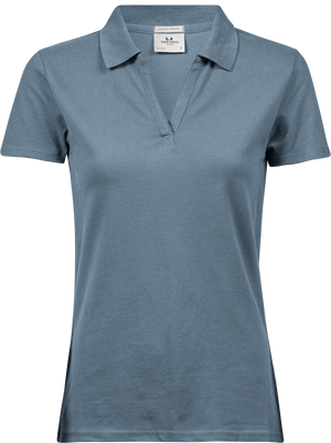 Luxury stretch v-neck polo - Dame - Blå - Style 1409 - Modekompagniet.dk