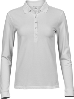 Luxury stretch long sleeve polo - Dame - Hvid - Style 146 - Modekompagniet.dk