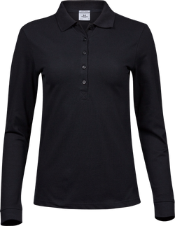 Luxury stretch long sleeve polo - Dame - Sort - Style 146 - Modekompagniet.dk