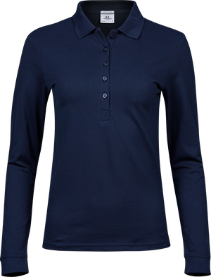 Luxury stretch long sleeve polo - Dame - Navy - Style 146 - Modekompagniet.dk