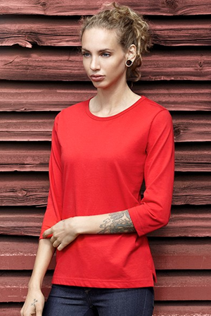 3/4 Ærmet T-shirt - Dame - Rød - ID313 - Modekompagniet.dk
